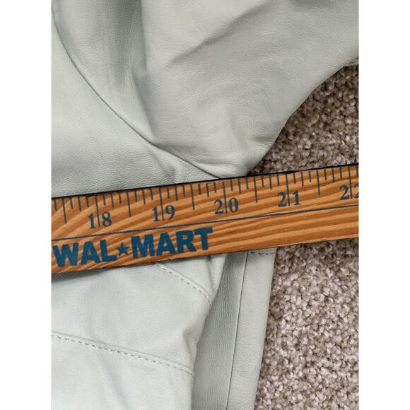 Lafayette 148 Lamb Skin Leather Lightweight Unlined Shirt Size Medium Green Blue - Picture 10 of 14